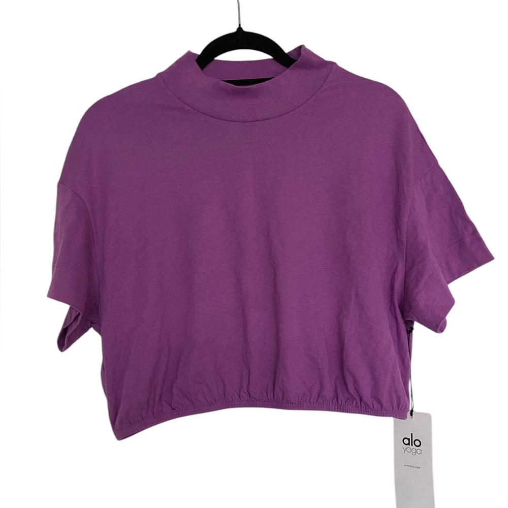 NEW ALO Yoga Kick It Crop Tee Women L Electric Violet Purple Workout Oversized